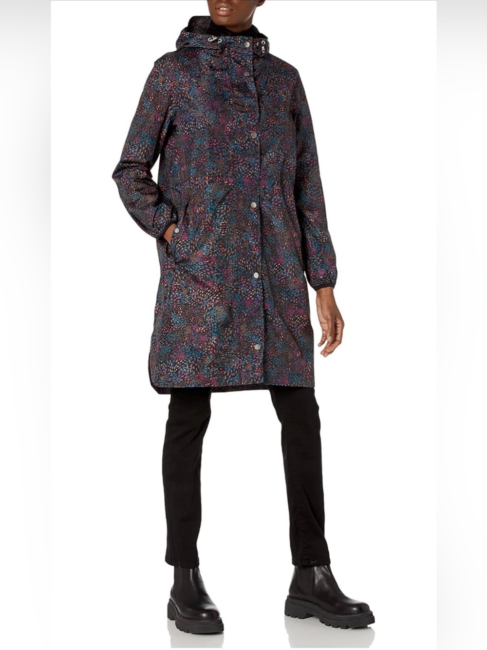 Joules Light as Rain Packable Multicolor Flower Burst Women's Hooded Raincoat